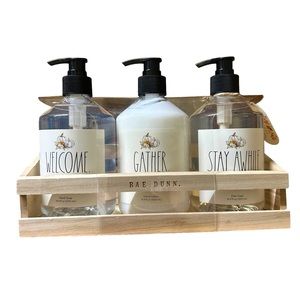Rae Dunn Scented Hand Lotion, Hand Soap & Dish Soap with Wood Holder